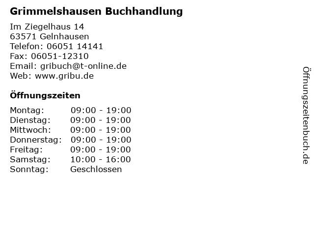 Grimmelshausen Buchhandlung in Gelnhausen: Adresse und Öffnungszeiten