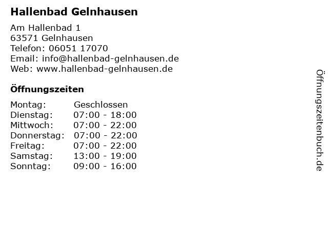Hallenbad Gelnhausen in Gelnhausen: Adresse und Öffnungszeiten