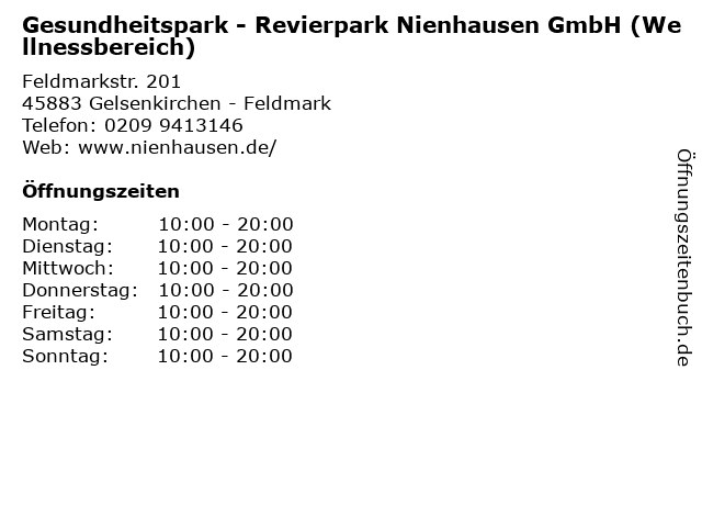 Gesundheitspark - Revierpark Nienhausen GmbH (Wellnessbereich) in Gelsenkirchen - Feldmark: Adresse und Öffnungszeiten