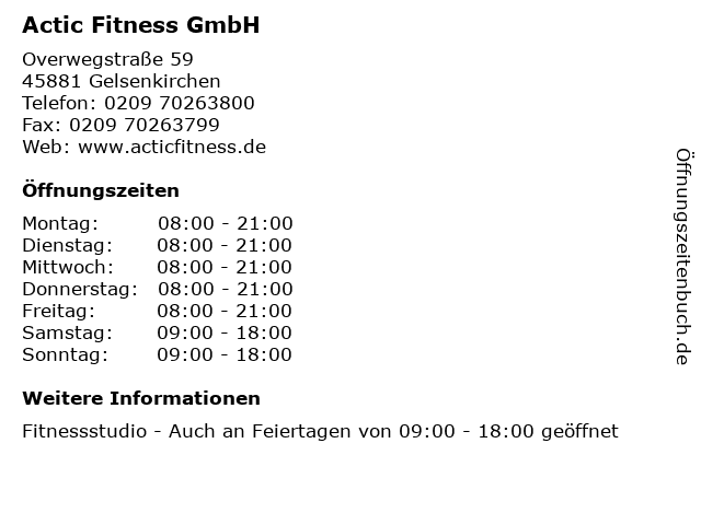 Actic Fitness GmbH in Gelsenkirchen: Adresse und Öffnungszeiten