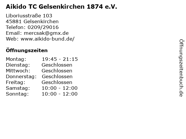 Aikido TC Gelsenkirchen 1874 e.V. in Gelsenkirchen: Adresse und Öffnungszeiten