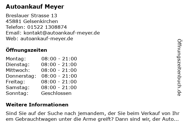 Autoankauf Meyer in Gelsenkirchen: Adresse und Öffnungszeiten