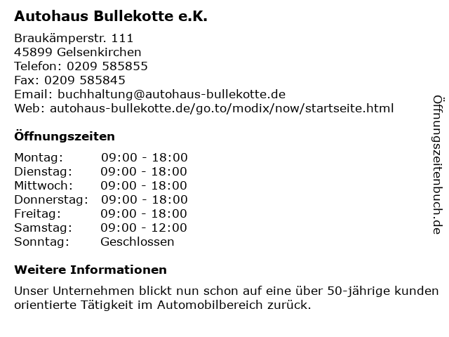 Autohaus Bullekotte e.K. (Verkauf) in Gelsenkirchen: Adresse und Öffnungszeiten