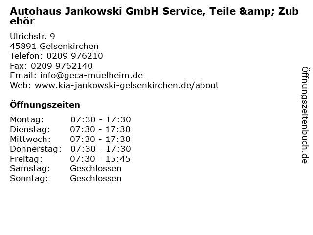 Autohaus Jankowski GmbH Service, Teile & Zubehör in Gelsenkirchen: Adresse und Öffnungszeiten