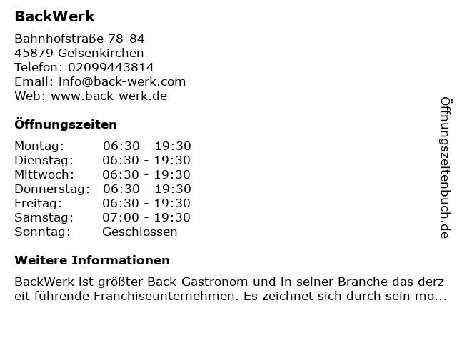 BackWerk in Gelsenkirchen: Adresse und Öffnungszeiten
