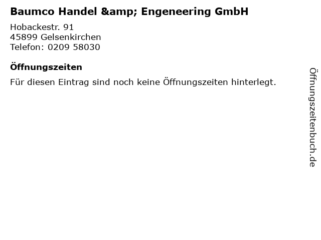 Baumco Handel & Engeneering GmbH in Gelsenkirchen: Adresse und Öffnungszeiten
