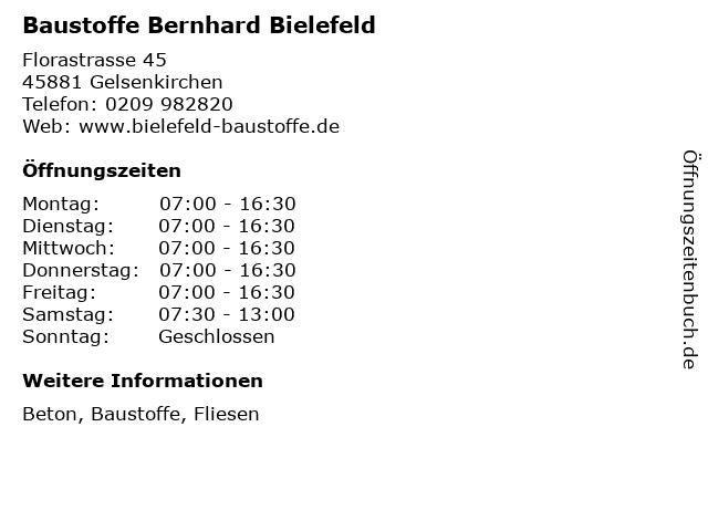 Baustoffe Bernhard Bielefeld in Gelsenkirchen: Adresse und Öffnungszeiten