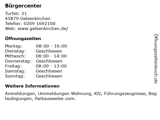 Bürgercenter in Gelsenkirchen: Adresse und Öffnungszeiten