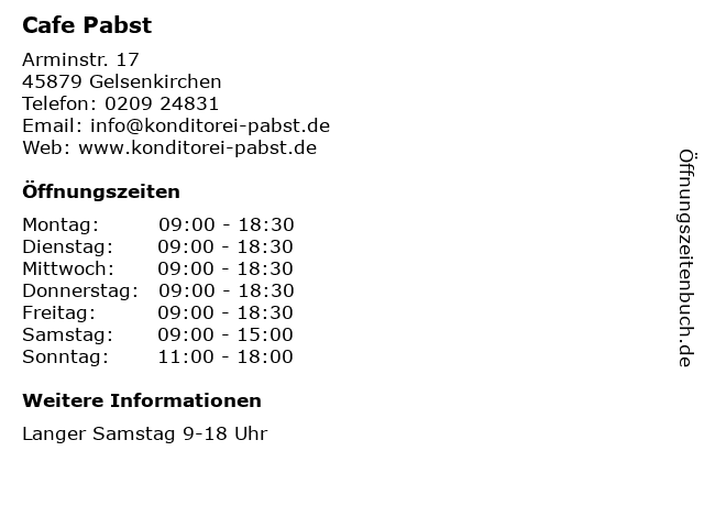 Cafe Pabst in Gelsenkirchen: Adresse und Öffnungszeiten