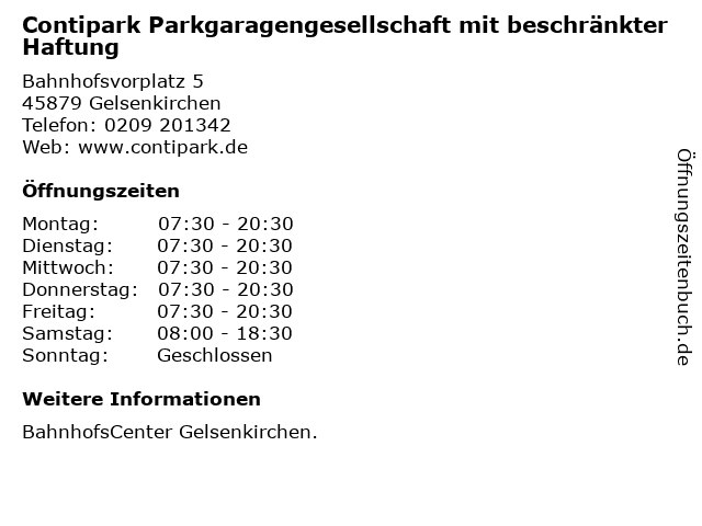 Contipark Parkgaragengesellschaft mit beschränkter Haftung in Gelsenkirchen: Adresse und Öffnungszeiten