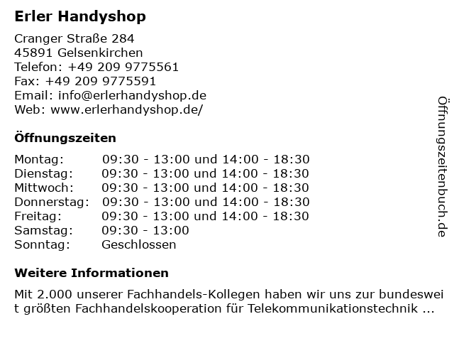 ERLER HANDY SHOP in Gelsenkirchen: Adresse und Öffnungszeiten