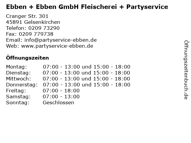 Ebben + Ebben GmbH Fleischerei + Partyservice in Gelsenkirchen: Adresse und Öffnungszeiten