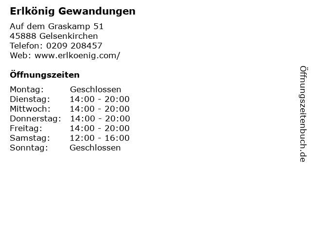 Erlkönig Gewandungen in Gelsenkirchen: Adresse und Öffnungszeiten