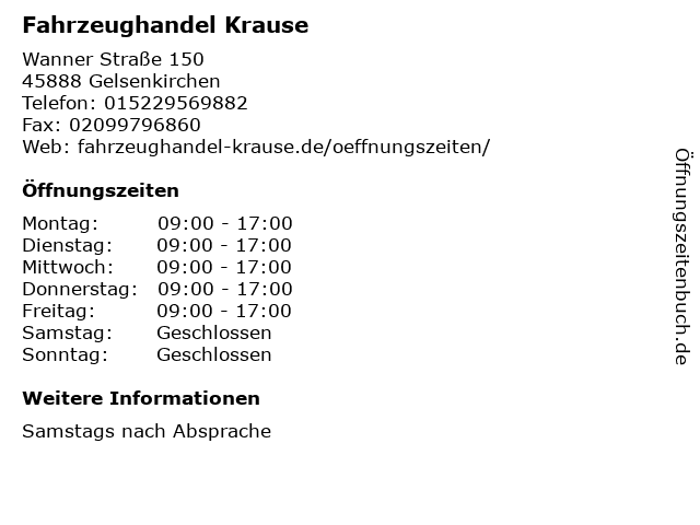 Fahrzeughandel Krause in Gelsenkirchen: Adresse und Öffnungszeiten