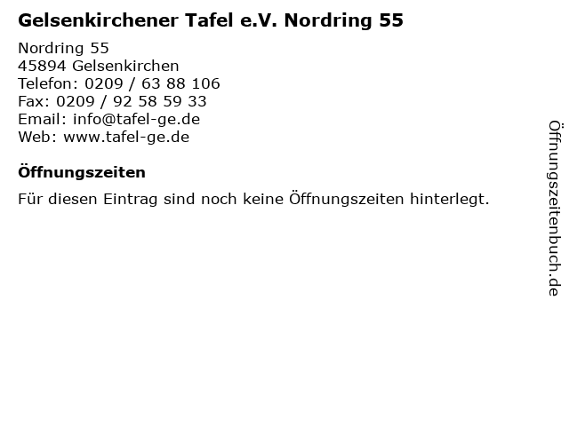 Gelsenkirchener Tafel e.V. Nordring 55 in Gelsenkirchen: Adresse und Öffnungszeiten