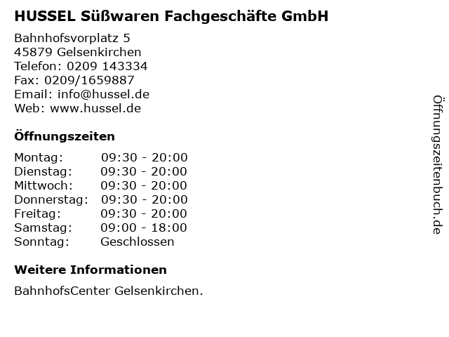 HUSSEL Süßwaren Fachgeschäfte GmbH in Gelsenkirchen: Adresse und Öffnungszeiten