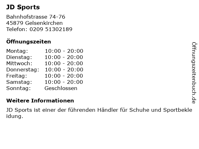JD Sports in Gelsenkirchen: Adresse und Öffnungszeiten