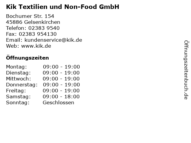 Kik Textilien und Non-Food GmbH in Gelsenkirchen: Adresse und Öffnungszeiten