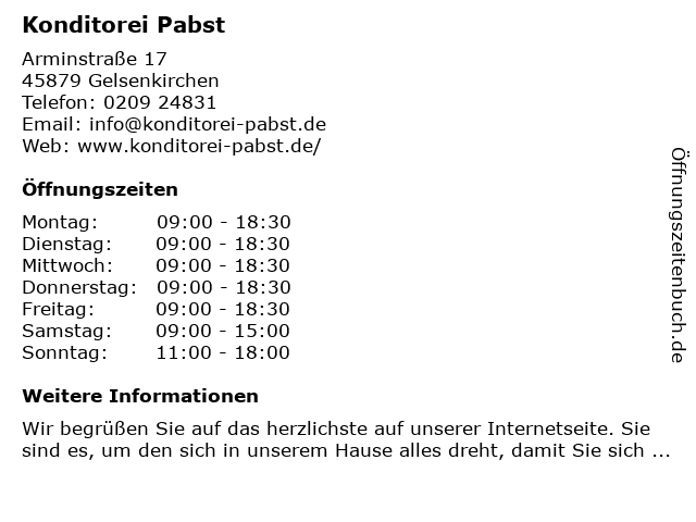 Konditorei Pabst in Gelsenkirchen: Adresse und Öffnungszeiten