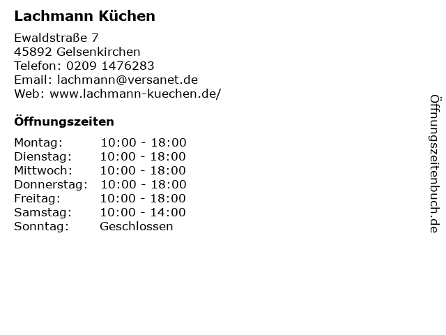 Lachmann Küchen in Gelsenkirchen: Adresse und Öffnungszeiten