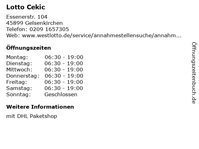 ᐅ Offnungszeiten Lotto Cekic Essenerstr 104 In Gelsenkirchen