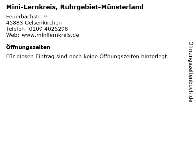 Mini-Lernkreis, Ruhrgebiet-Münsterland in Gelsenkirchen: Adresse und Öffnungszeiten