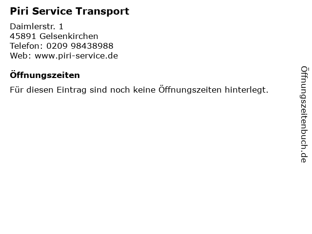 Piri Service Transport in Gelsenkirchen: Adresse und Öffnungszeiten