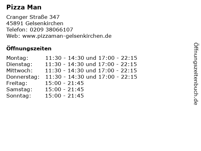 Pizza Man in Gelsenkirchen: Adresse und Öffnungszeiten
