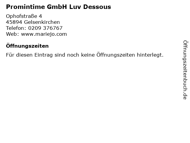 Promintime GmbH Luv Dessous in Gelsenkirchen: Adresse und Öffnungszeiten