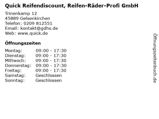 Quick Reifendiscount, Reifen-Räder-Profi GmbH in Gelsenkirchen: Adresse und Öffnungszeiten