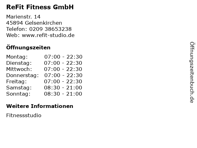 ReFit Fitness GmbH in Gelsenkirchen: Adresse und Öffnungszeiten