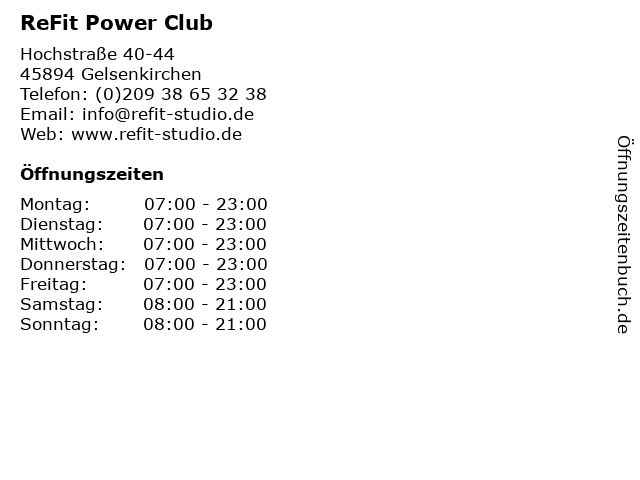 ReFit Power Club in Gelsenkirchen: Adresse und Öffnungszeiten