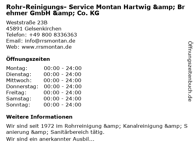 Rohr-Reinigungs- Service Montan Hartwig & Brehmer GmbH & Co. KG in Gelsenkirchen: Adresse und Öffnungszeiten