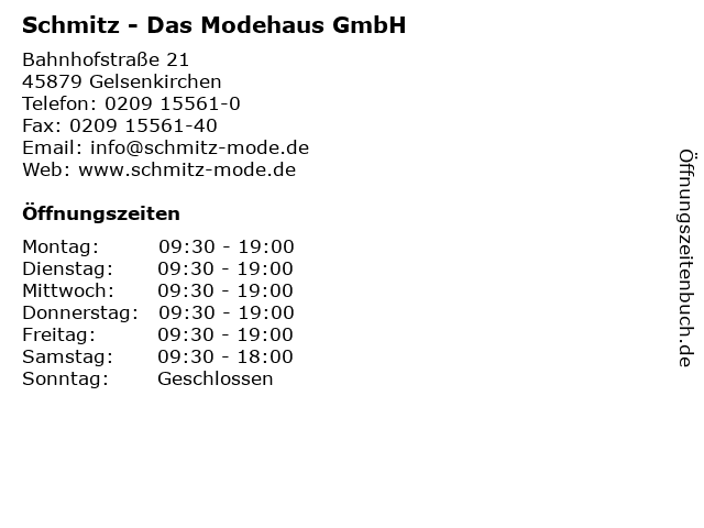 Schmitz - Das Modehaus GmbH in Gelsenkirchen: Adresse und Öffnungszeiten