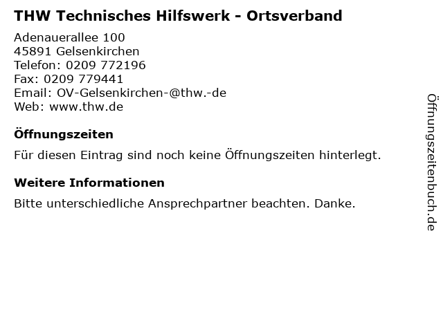 THW Technisches Hilfswerk - Ortsverband in Gelsenkirchen: Adresse und Öffnungszeiten