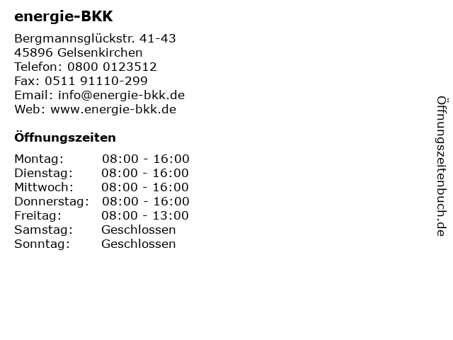 ᐅ Offnungszeiten Energie Bkk Krankenkasse Servicecenter Bergmannsgluckstr 41 43 In Gelsenkirchen