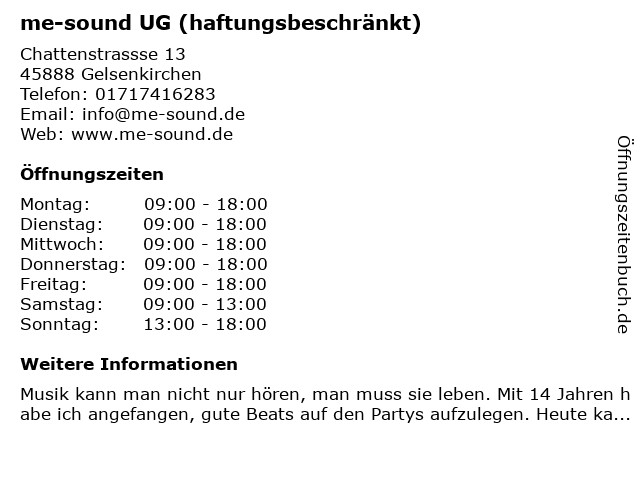 me-sound UG (haftungsbeschränkt) in Gelsenkirchen: Adresse und Öffnungszeiten