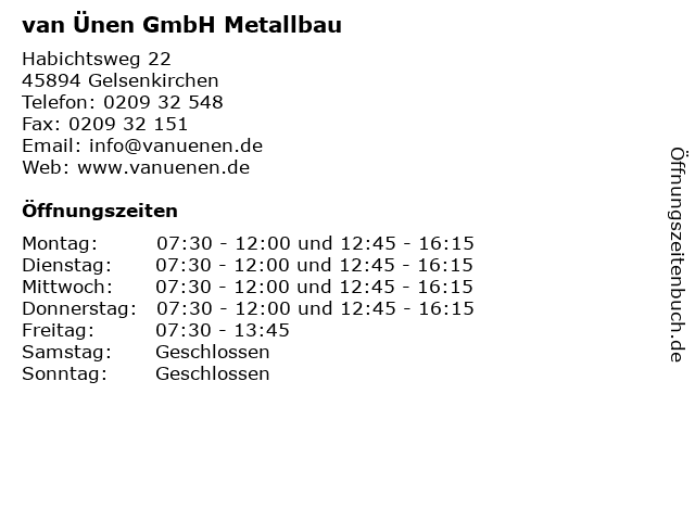 van Ünen GmbH Metallbau in Gelsenkirchen: Adresse und Öffnungszeiten