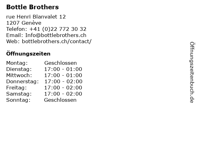 Bottle Brothers in Genève: Adresse und Öffnungszeiten