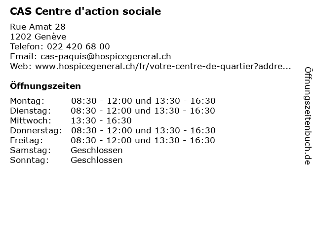 CAS Centre d'action sociale in Genève: Adresse und Öffnungszeiten