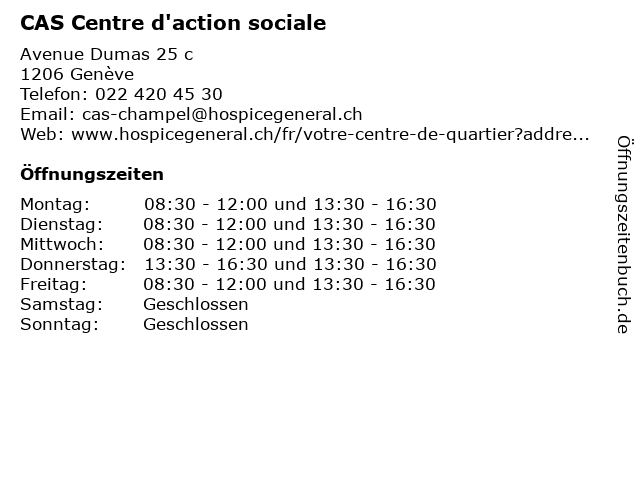CAS Centre d'action sociale in Genève: Adresse und Öffnungszeiten