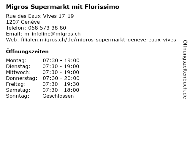 Migros Supermarkt mit Florissimo in Genève: Adresse und Öffnungszeiten
