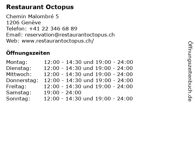 Restaurant Octopus in Genève: Adresse und Öffnungszeiten