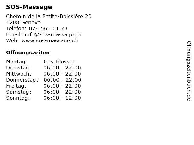 SOS-Massage in Genève: Adresse und Öffnungszeiten