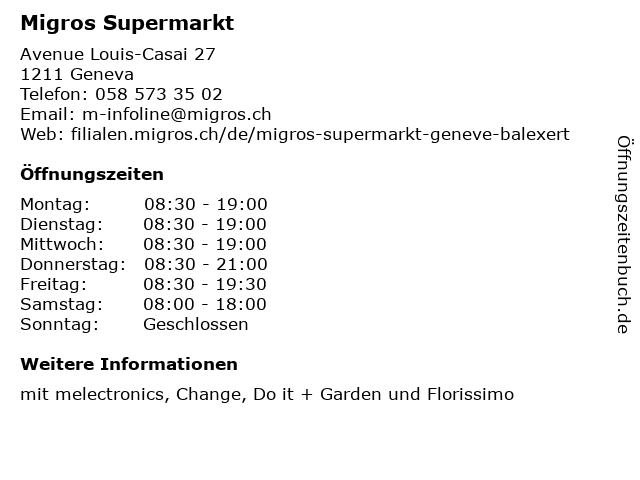 Migros Supermarkt in Geneva: Adresse und Öffnungszeiten