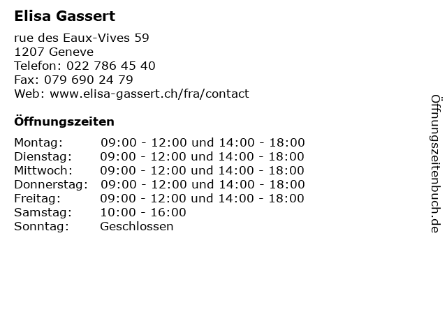 Elisa Gassert in Geneve: Adresse und Öffnungszeiten