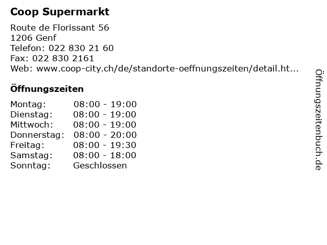 Coop Supermarkt in Genf: Adresse und Öffnungszeiten