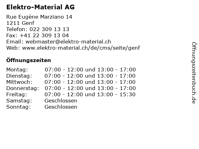 Elektro-Material AG in Genf: Adresse und Öffnungszeiten