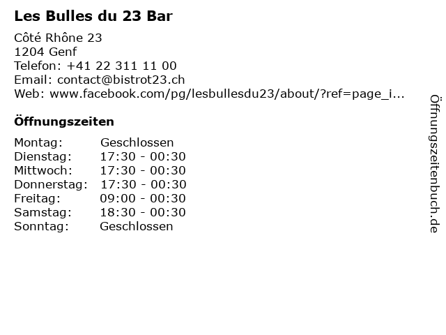Les Bulles du 23 Bar in Genf: Adresse und Öffnungszeiten