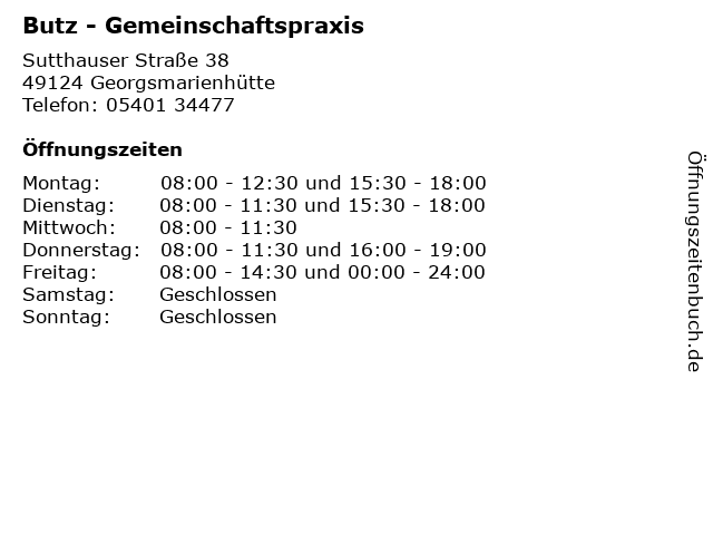 Butz - Gemeinschaftspraxis in Georgsmarienhütte: Adresse und Öffnungszeiten